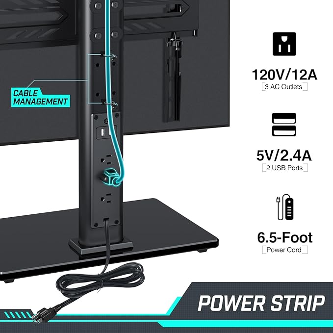 Perlesmith PSTVS13 black glass and metal TV swivel Stand